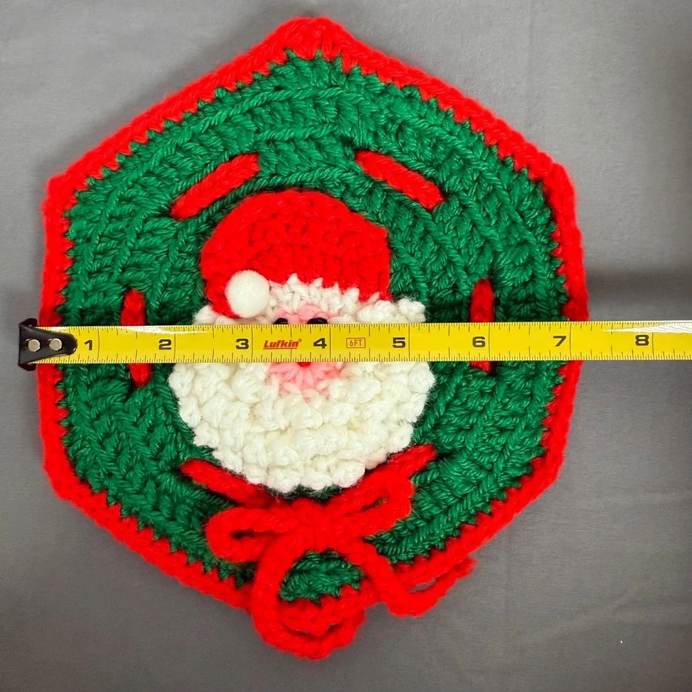Handmade Crochet Santa‎ Claus Christmas Potholder Hot Pad Hexagon Decor